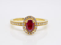 18ct Yellow Gold Oval Ruby Diamond Halo Diamond Shoulders Engagement Ring 0.66ct/0.16ct SKU 8802093