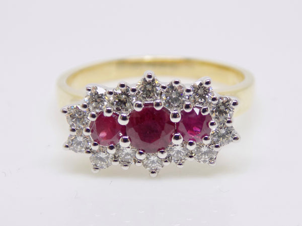 9ct Yellow Gold 3 Round Ruby Diamond Boat Cluster Ring SKU 5606034