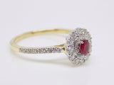 9ct Yellow Gold Oval Ruby Double Diamond Halo Diamond Shoulders Engagement Ring SKU 5606035