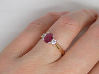 9ct Oval Ruby and 2 Round Brilliant Diamonds 3 Stone Engagement Ring 1.06ct/0.18ct SKU 5606044