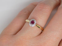 9ct Yellow Gold Oval Ruby Diamond Halo Engagement Ring SKU 5606046