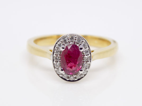 9ct Yellow Gold Oval Ruby Diamond Halo Engagement Ring SKU 5606047