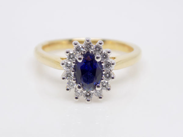9ct Yellow Gold Oval Sapphire Halo Diamond Engagement Ring SKU 5706025