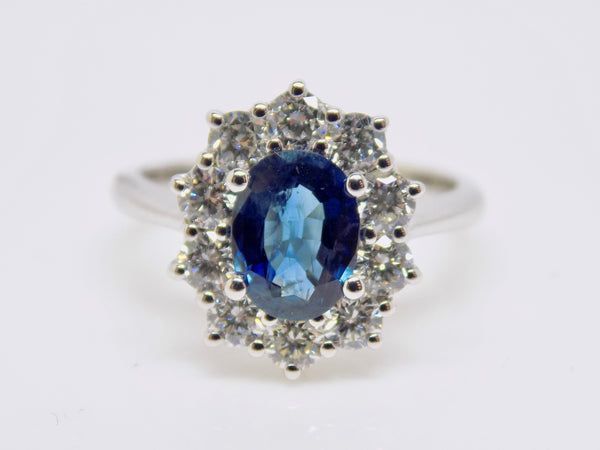9ct White Gold Oval Sapphire Diamond Cluster Ring SKU 5706035