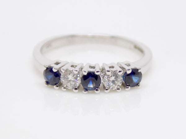 9ct White Gold Round Brilliant Sapphire And Diamond 5 Stone Ring SKU 5706049