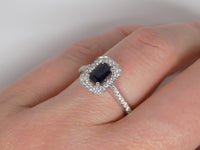 9ct White Gold Rectangle Sapphire Halo Diamond/Diamond Shoulders Engagement Ring SKU 5706051