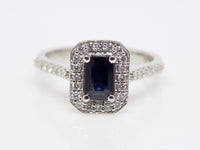 9ct White Gold Rectangle Sapphire Halo Diamond/Diamond Shoulders Engagement Ring SKU 5706051