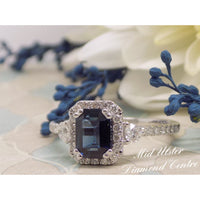 9ct White Gold Rectangular Sapphire Halo Diamond/Diamond Shoulders Engagement Ring SKU 5706052