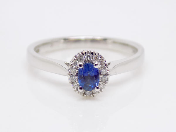 9ct White Gold Oval Sapphire Halo Diamond Engagement Ring SKU 5706053