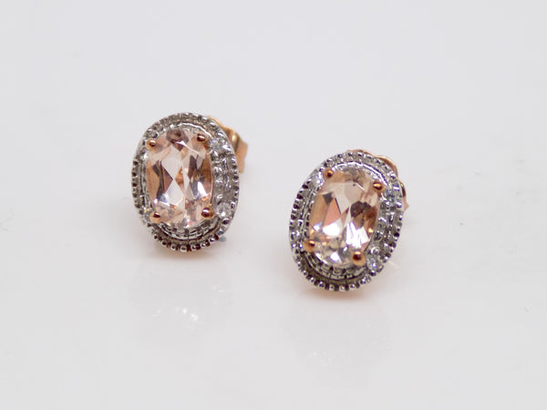 9ct Rose Gold Oval Morganite Diamond Halo Earrings SKU 5901003