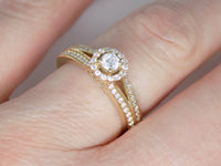9ct Yellow Gold Round Brilliant Diamond Split Shoulders Halo Engagement Ring 0.38ct SKU 8802104