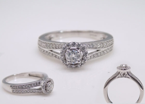 9ct White Gold Split Shank Halo Diamond Engagement Ring 0.38ct SKU 8802150