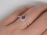 9ct White Gold Oval Ruby Diamond Halo Diamond Shoulders Engagement Ring SKU 6107020