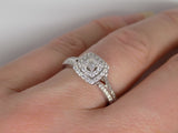 9ct White Gold Princess Cut Diamond Double Row Halo & Diamond Split Shoulder Engagement Ring 0.50ct SKU 6107033