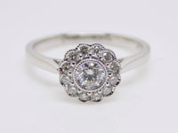 9ct White Gold Beaded Edge 13 Rubover Diamonds Halo Flower Cluster Engagement Ring 0.40ct SKU 6107059