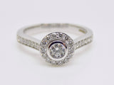 9ct White Gold Rubover Round Brilliant Diamond, Diamond Halo and Shoulders Engagement Ring 0.50ct SKU 6107063