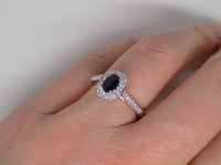 9ct White Gold Oval Sapphire Halo Diamond/Diamond Shoulders Engagement Ring SKU 6109031
