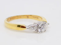 18ct Yellow Gold Round Brilliant Centre Diamond Pear Side Diamonds 3 Stone Engagement Ring 0.65ct SKU 8803123