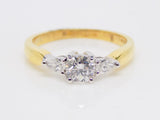 18ct Yellow Gold Round Brilliant Centre Diamond Pear Side Diamonds 3 Stone Engagement Ring 0.65ct SKU 8803123