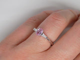 18ct White Gold Oval Pink Sapphire and Baguette Diamond 3 Stone Engagement Ring SKU 8802088