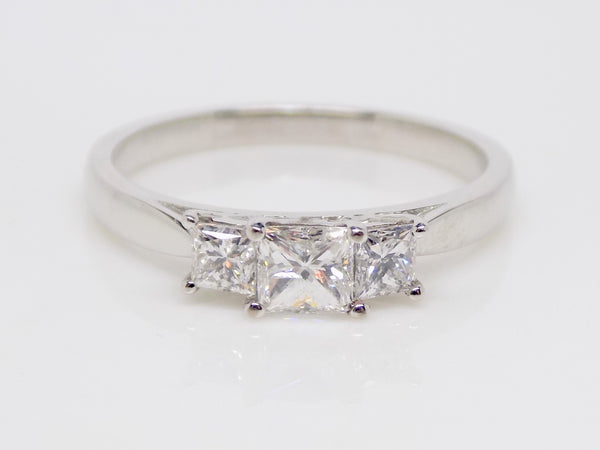 18ct White Gold 3 Princess Cut Diamonds Engagement Ring 0.70ct SKU 8803039