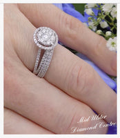 18ct White Gold Split Shank Halo Diamond Cluster Engagement Ring 0.65ct SKU 8802012