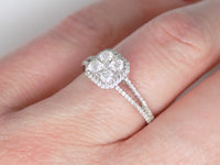 18ct White Gold Split Shoulder Round Brilliant Diamond Halo Engagement Ring 0.60ct SKU 8802015