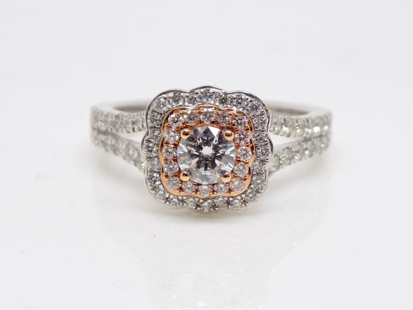18ct White Gold and Rose Gold Accentuated Round Brilliant Diamond Engagement Ring 1.00ct SKU 8802142