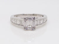18ct White Gold Baguette and Round Diamonds Cluster Engagement Ring 0.90ct SKU 8802018