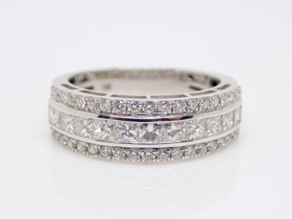 18ct White Gold Princess Cut and Round Brilliant Diamonds Wedding/Eternity/Cocktail Ring 1.35ct SKU 8802084