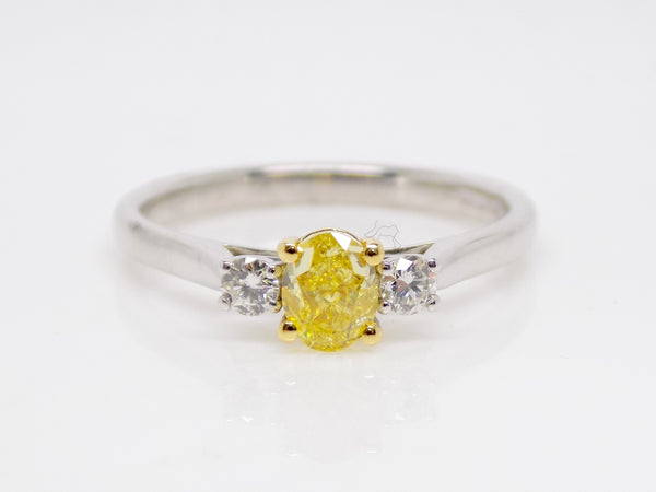 18ct White Gold Oval Cut Natural Intense Fancy Yellow Natural Diamonds Engagement Ring 0.53ct SKU 6378001