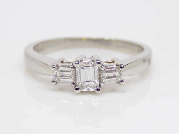 Platinum 3 Emerald Cut Diamonds Engagement Ring 0.46ct SKU 8803018