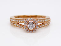 9ct Rose Gold Round Brilliant Diamond Split Shoulders Halo Engagement Ring 0.38ct SKU 8802125