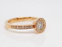 18ct Rose Gold Round Brilliant Diamond Halo Diamond Shoulders Engagement Ring 0.49ct SKU 8802118