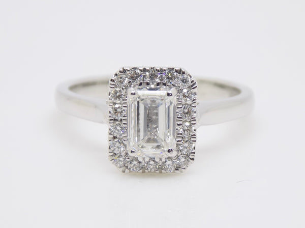 9ct White Gold Emerald Cut Halo Lab Grown Diamond Engagement Ring 1.10ct SKU 7707001