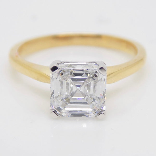 18ct Yellow Gold Square Emerald Cut Lab Grown Solitaire Diamond Engagement Ring 2.01ct  SKU 7707033