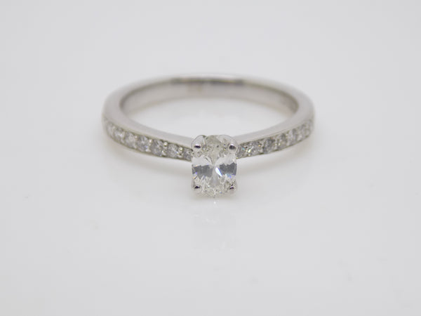 18ct white gold Oval solitaire on Diamond Shoulders Engagement ring 0.50ct SKU 8802009