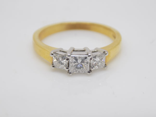 18ct Yellow Gold 3 Princess cut Diamonds 0.75ct Engagement Ring SKU 8803077
