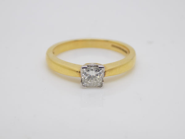18ct Yellow Gold Princess Cut Diamond Solitaire 0.33ct Engagement Ring SKU 8803088