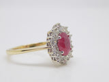 9ct Yellow Gold Oval Ruby, Round Brilliant Diamond Cluster Ring SKU 5606036