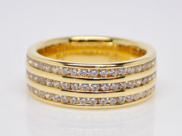 Yellow Gold Triple Row Channel Set Round Brilliant Diamonds Wedding/Eternity Ring 0.80ct SKU 4501268