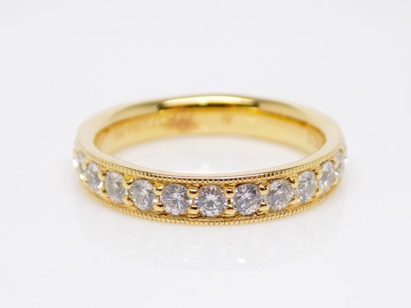 Yellow Gold Claw Set Round Brilliant Diamonds Milgrain Edge Wedding/Eternity Ring 0.60ct SKU 4501616